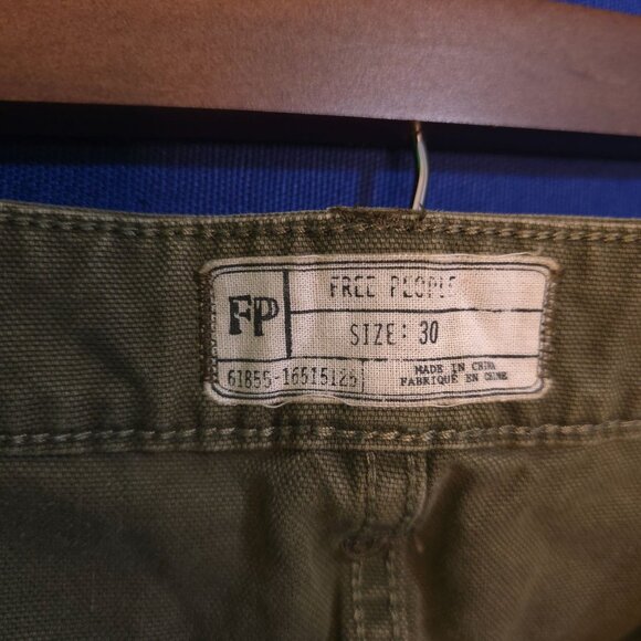 Free People Distressed Olive Cargo Mini Skirt W/ Frayed Hem - Picture 3 of 5